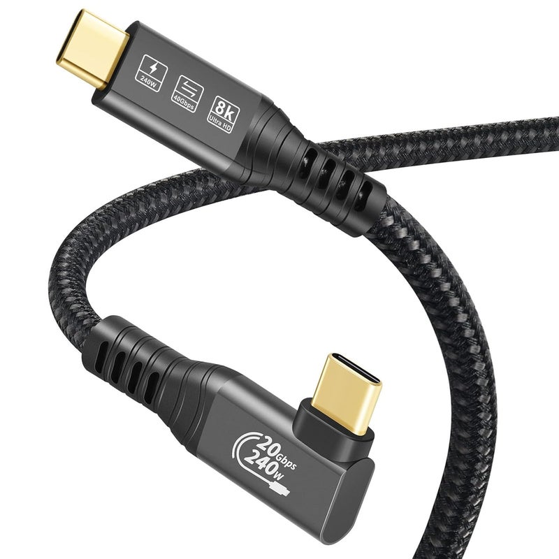 كيبل ديكون كابل تمديد USB4 Thunderbolt 4 بطول 1 متر مع زاوية مرفقية بقدرة 240 واط ودقة 8K من نوع USB-C ذكر/ذكر للشحن السريع ونقل البيانات بسرعة 40 جيجابت في الثانية وفيديو بدقة 8K@60Hz و4K@144Hz متوافق مع MacBook - Image 1