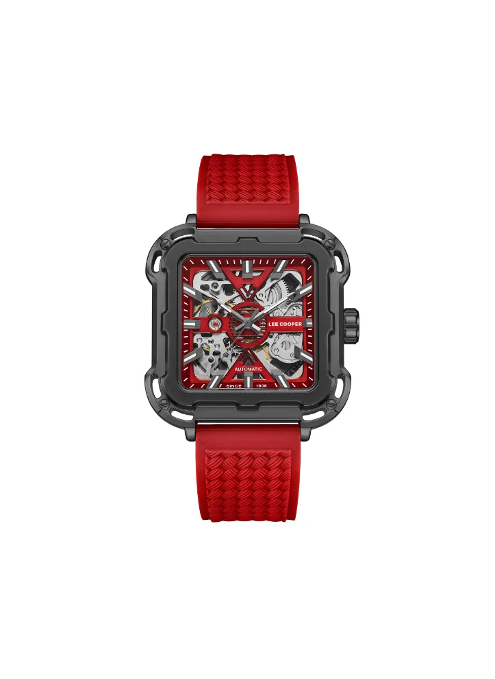 Lee Cooper Men's Automatic Display Watch With Red Silicone Strap - LC08072.688