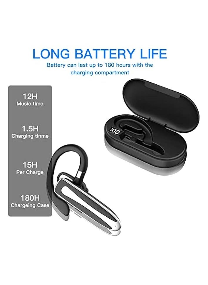 بروماس سماعة رأس بلوتوث للهاتف الخلوي، سماعة أذن لاسلكية بلوتوث 5.1 سماعة أذن واحدة بدون استخدام اليدين، مع ميكروفون مع علبة شحن، لمكالمات القيادة المكتبية المتوافقة مع Android/iPhone. - Image 2