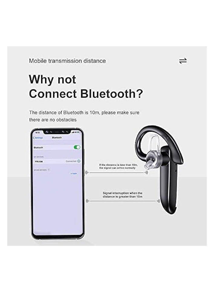 بروماس سماعة رأس بلوتوث للهاتف الخلوي، سماعة أذن لاسلكية بلوتوث 5.1 سماعة أذن واحدة بدون استخدام اليدين، مع ميكروفون مع علبة شحن، لمكالمات القيادة المكتبية المتوافقة مع Android/iPhone. - Image 3