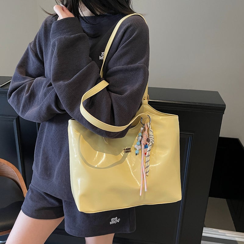 Large Capacity Simple Solid Color Tote Bag Women'S Fashionable All-Match Textile Handbag For Work And Commuting Design Shoulder Bag - Image 3