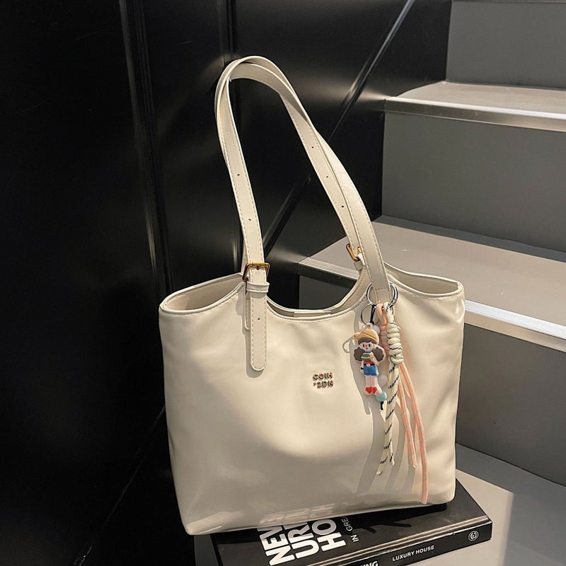Large Capacity Simple Solid Color Tote Bag Women'S Fashionable All-Match Textile Handbag For Work And Commuting Design Shoulder Bag - Image 2