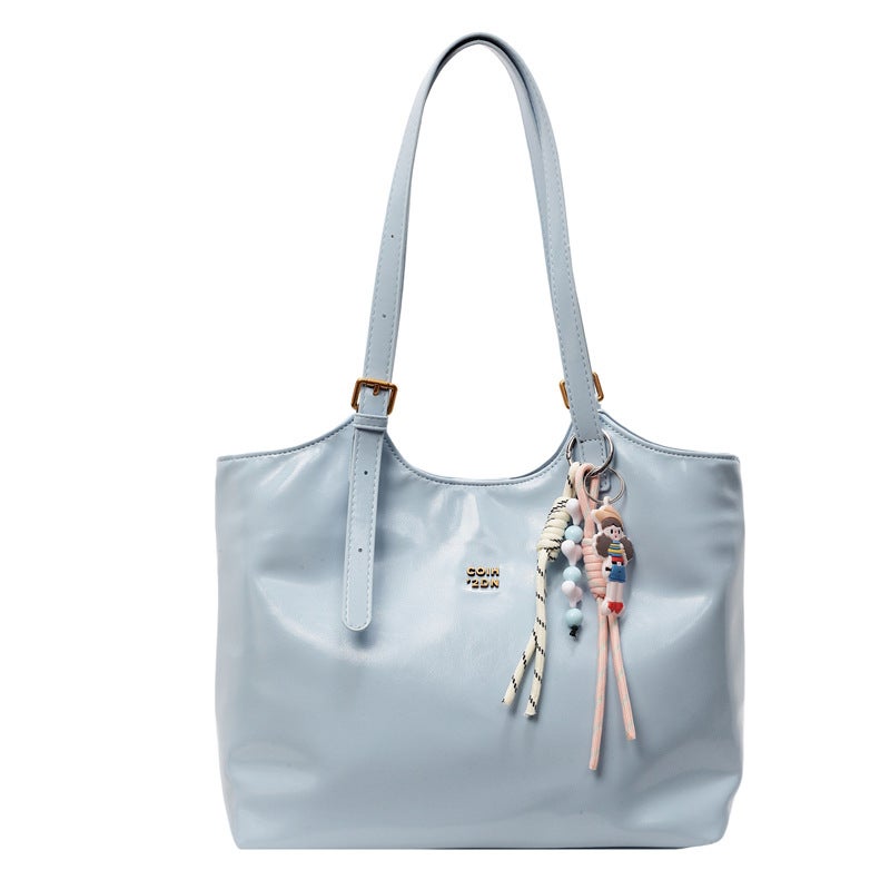 Large Capacity Simple Solid Color Tote Bag Women'S Fashionable All-Match Textile Handbag For Work And Commuting Design Shoulder Bag - Image 1