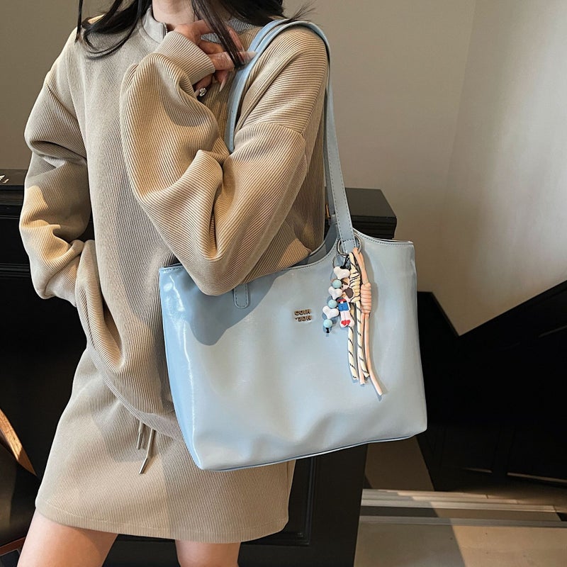 Large Capacity Simple Solid Color Tote Bag Women'S Fashionable All-Match Textile Handbag For Work And Commuting Design Shoulder Bag - Image 5