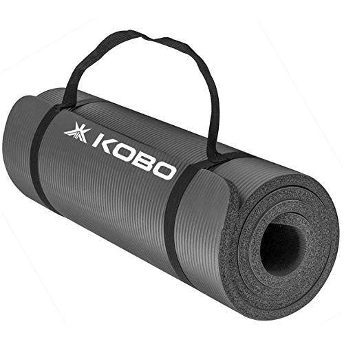 Kobo NBR Athletica Yoga Mat- Multi-use Thick Exercise Mat, Non-slip and Anti-tear. Great for Hot Yoga and the Gym, Home Workout, Pilates, Physio and Camping. Includes Carrying Strap. (15 mm, Grey) - Image 1