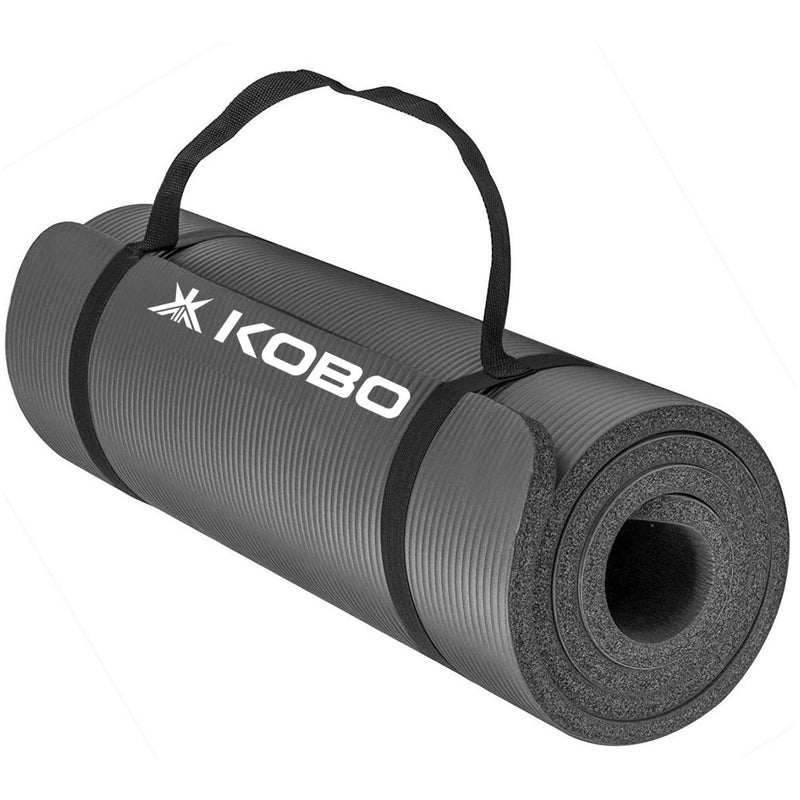 Kobo NBR Athletica Yoga Mat- Multi-use Thick Exercise Mat, Non-slip and Anti-tear. Great for Hot Yoga and the Gym, Home Workout, Pilates, Physio and Camping. Includes Carrying Strap. (15 mm, Grey) - Image 5