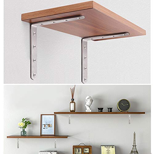 Eitonbu 8 Pcs Stainless Steel L Bracket 5 x 5 inch Heavy Duty Solid Shelf Support Corner Brace, Metal Joint Right Angle Brace for Wood Shelves, Silver, Corner Mount - Image 4