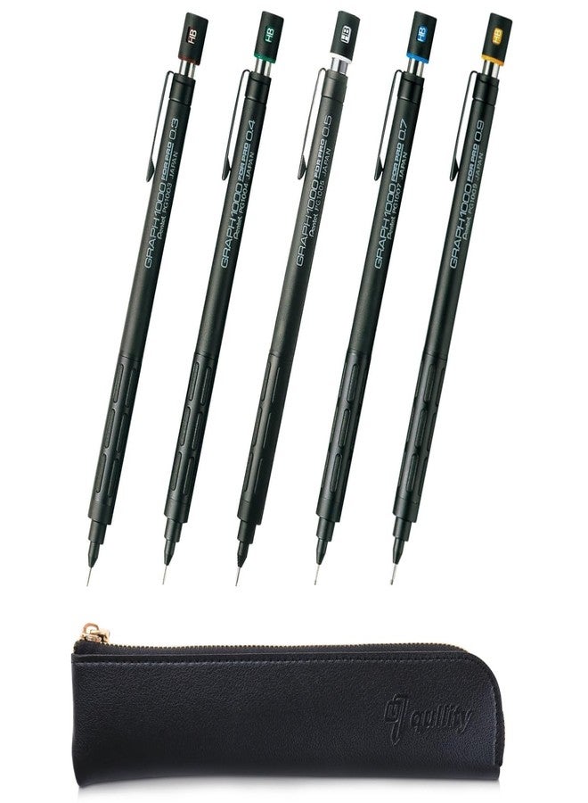 QULLITY Graph 1000 for Pro Mechanical Drafting Pencil Set (0.3mm / 0.4mm / 0.5mm / 0.7mm / 0.9mm), qullity original Black slim pen case - Image 1