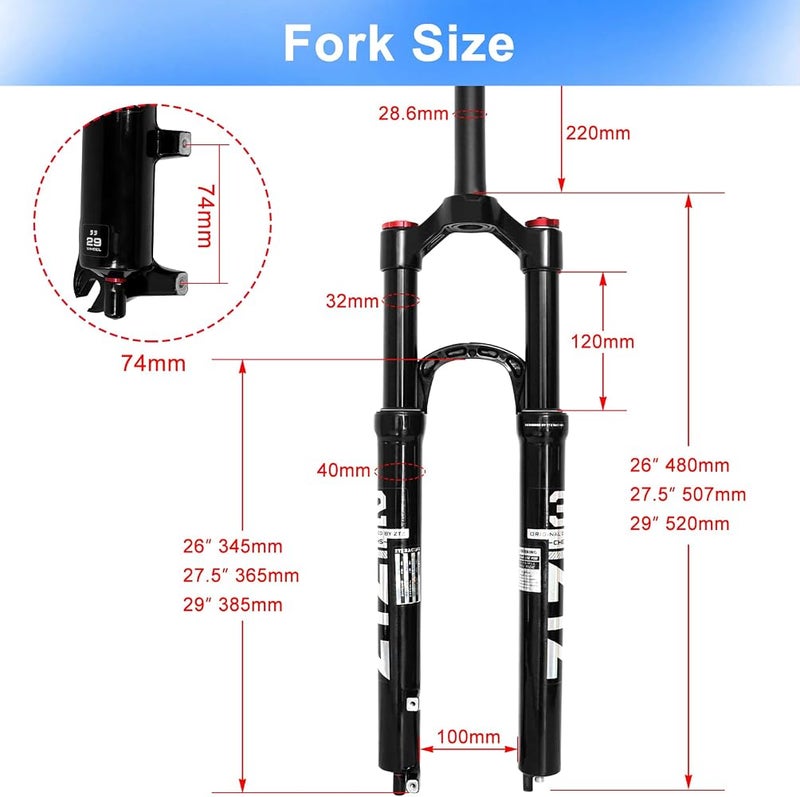 ZTZ Mountain Front Fork 26 Inch 27.5 Inch 29 Inch Double Air Chamber Fork Bicycle Shock Absorber Front Fork Air Fork - Image 3
