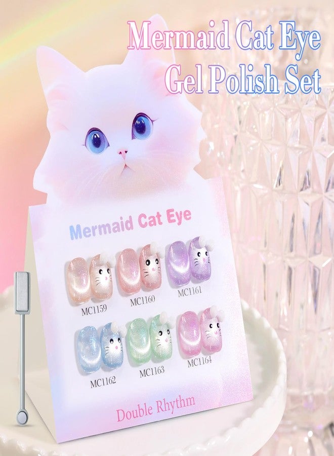 Double Rhythm 6 Colors Cat Eye Gel Polish Set Shimmer Glitter with Magnet Holographic Reflective Magnetic UV Nail Art Kit (6-Kit-48) - Image 3