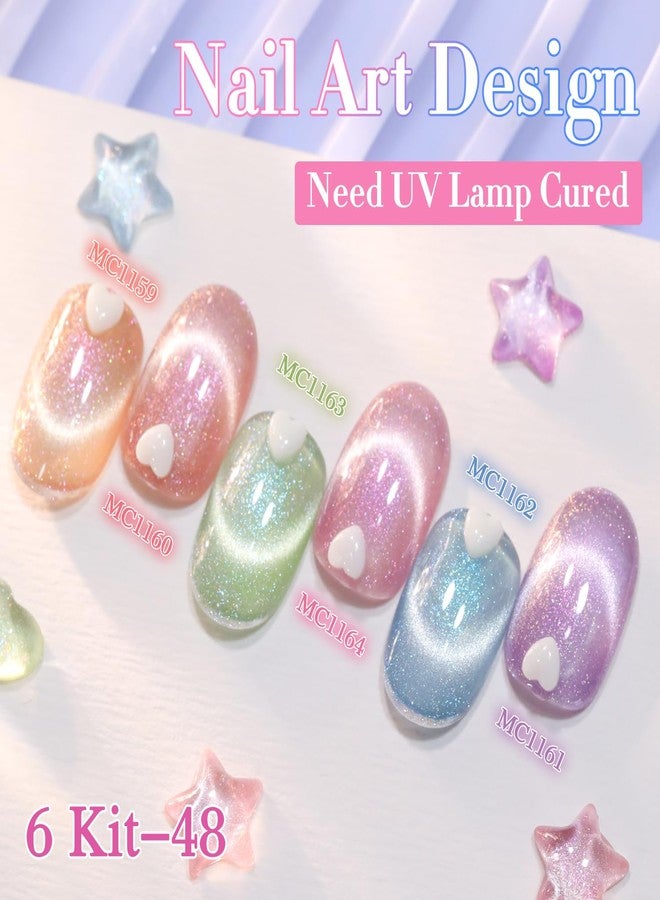 Double Rhythm 6 Colors Cat Eye Gel Polish Set Shimmer Glitter with Magnet Holographic Reflective Magnetic UV Nail Art Kit (6-Kit-48) - Image 5