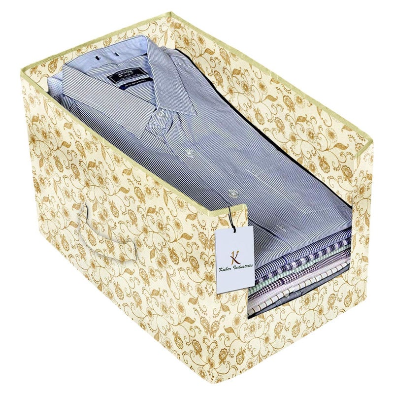 Kuber Industries Metallic Printed 4 Piece Non Woven Shirt Stacker Wardrobe Organizer Set Green Brown Red Beige CTKTC034932 - Image 3