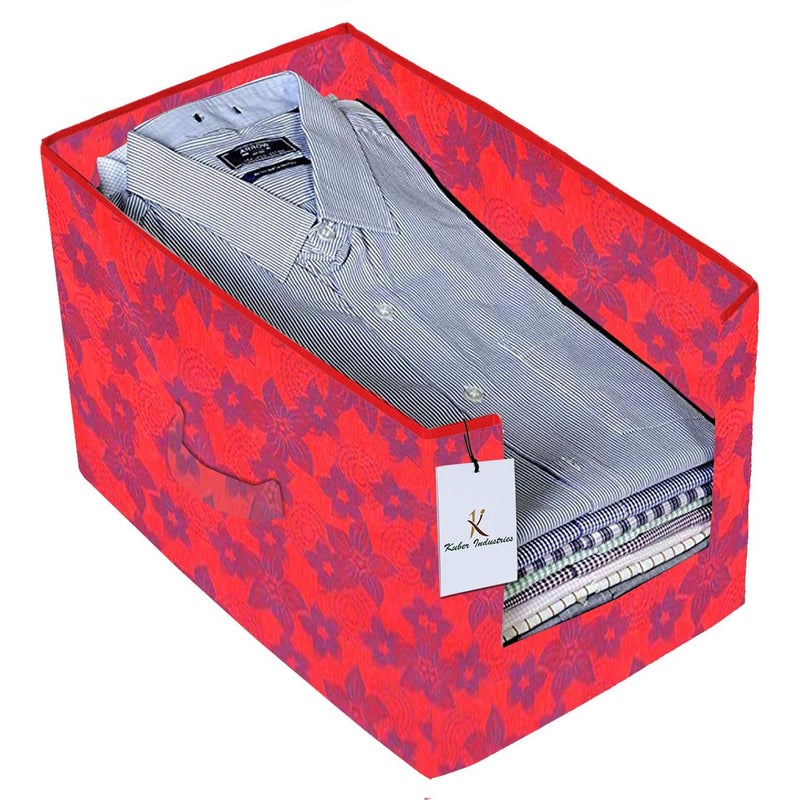 Kuber Industries Metallic Printed 4 Piece Non Woven Shirt Stacker Wardrobe Organizer Set Green Brown Red Beige CTKTC034932 - Image 5