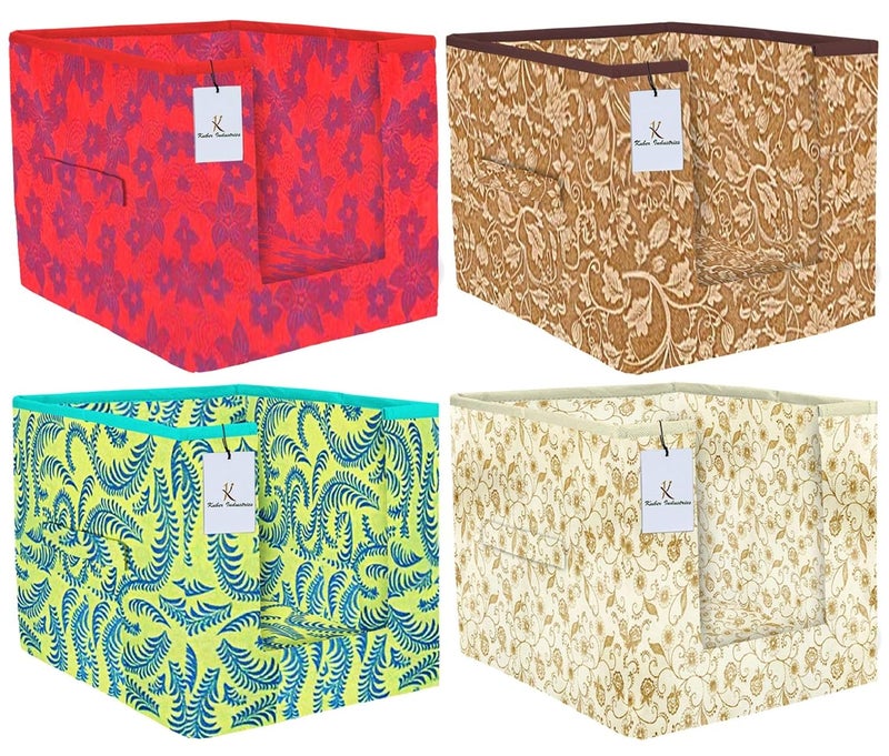 Kuber Industries Metallic Printed 4 Piece Non Woven Shirt Stacker Wardrobe Organizer Set Green Brown Red Beige CTKTC034932 - Image 1