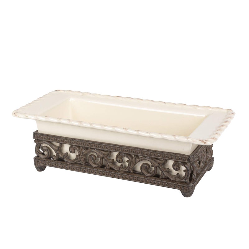 GG Stonewr Loaf DishMetal Base Other Decor 1275InL x 6InW x 375InH Cream