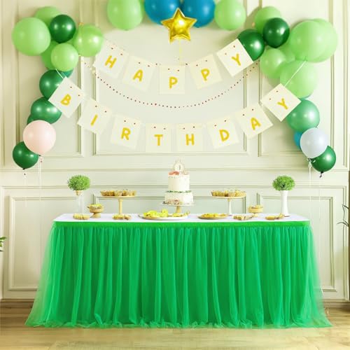 Suppromo Suppromo 9ft Green Tulle Table Skirts for Rectangle Tables or Round Tables Ruffle Tutu Tablecloth for Birthday Party Baby Shower Jungle Luau Animal Safari Theme Party Table Decorations 