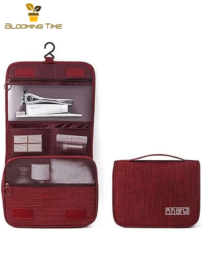 بلومنغ تايم حقيبة تخزين أدوات الزينة المحمولة ذات السعة الكبيرة لرحلات العمل أثناء السفر، حقيبة تخزين أدوات الزينة المحمولة للرجال والنساء لرحلات العمل ذات السعة الكبيرة، حقيبة تخزين أدوات الزينة المعلقة للفصل الرطب والجاف، حقيبة مستحضرات تجميل محمولة ذات سعة كبيرة، حقيبة تخزين أدوات الزينة المحمولة لرحلات العمل للرجال، أحمر - Image 2