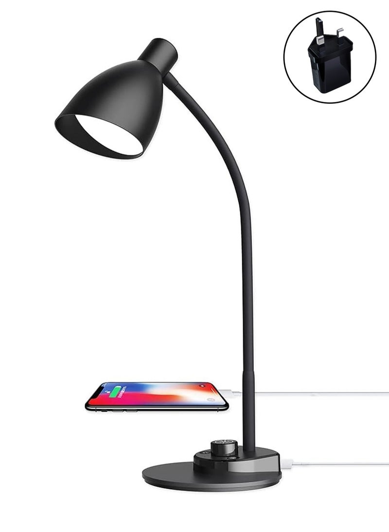 LOOPITYS - LED Desk Lamp,3 Color Modes,Table Lamp for Bedside with USB Charging Port,Flexible Gooseneck Task Lamp Auto Dimming for Reading Study(Black,Adapter Include) - Image 1