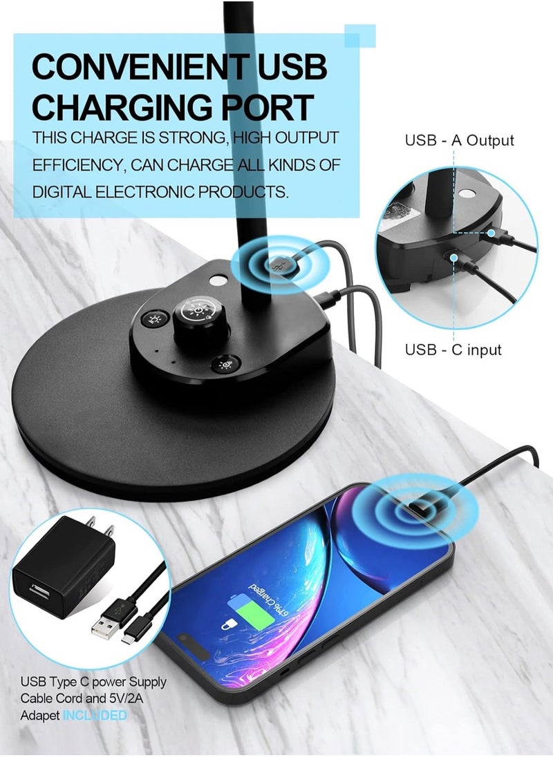 LOOPITYS - LED Desk Lamp,3 Color Modes,Table Lamp for Bedside with USB Charging Port,Flexible Gooseneck Task Lamp Auto Dimming for Reading Study(Black,Adapter Include) - Image 1