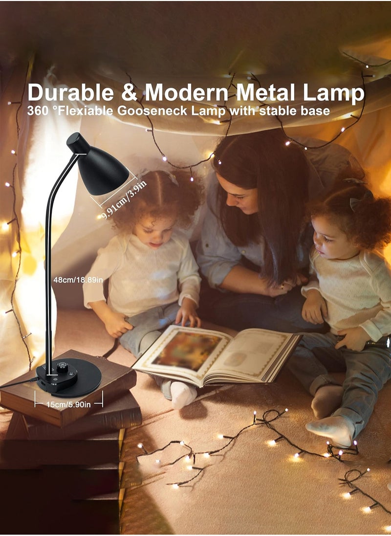 LOOPITYS - LED Desk Lamp,3 Color Modes,Table Lamp for Bedside with USB Charging Port,Flexible Gooseneck Task Lamp Auto Dimming for Reading Study(Black,Adapter Include) - Image 1