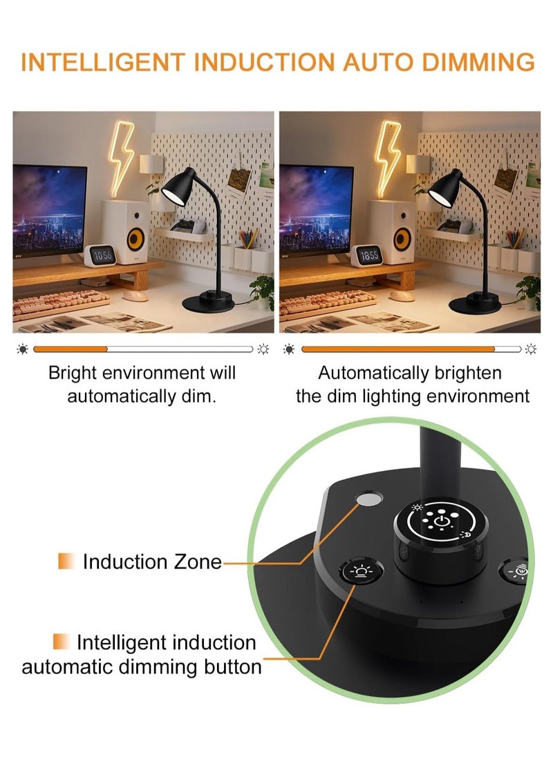 LOOPITYS - LED Desk Lamp,3 Color Modes,Table Lamp for Bedside with USB Charging Port,Flexible Gooseneck Task Lamp Auto Dimming for Reading Study(Black,Adapter Include) - Image 1