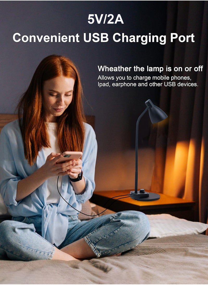 LOOPITYS - LED Desk Lamp,3 Color Modes,Table Lamp for Bedside with USB Charging Port,Flexible Gooseneck Task Lamp Auto Dimming for Reading Study(Black,Adapter Include) - Image 1