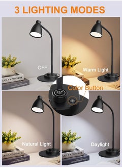 LOOPITYS LED Desk Lamp,3 Color Modes,Table Lamp for Bedside with USB Charging Port,Flexible Gooseneck Task Lamp Auto Dimming for Reading Study(Black,Adapter Include)  - Image 5