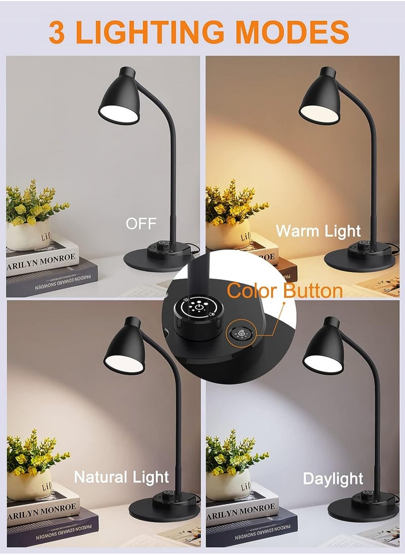 LOOPITYS - LED Desk Lamp,3 Color Modes,Table Lamp for Bedside with USB Charging Port,Flexible Gooseneck Task Lamp Auto Dimming for Reading Study(Black,Adapter Include) - Image 1