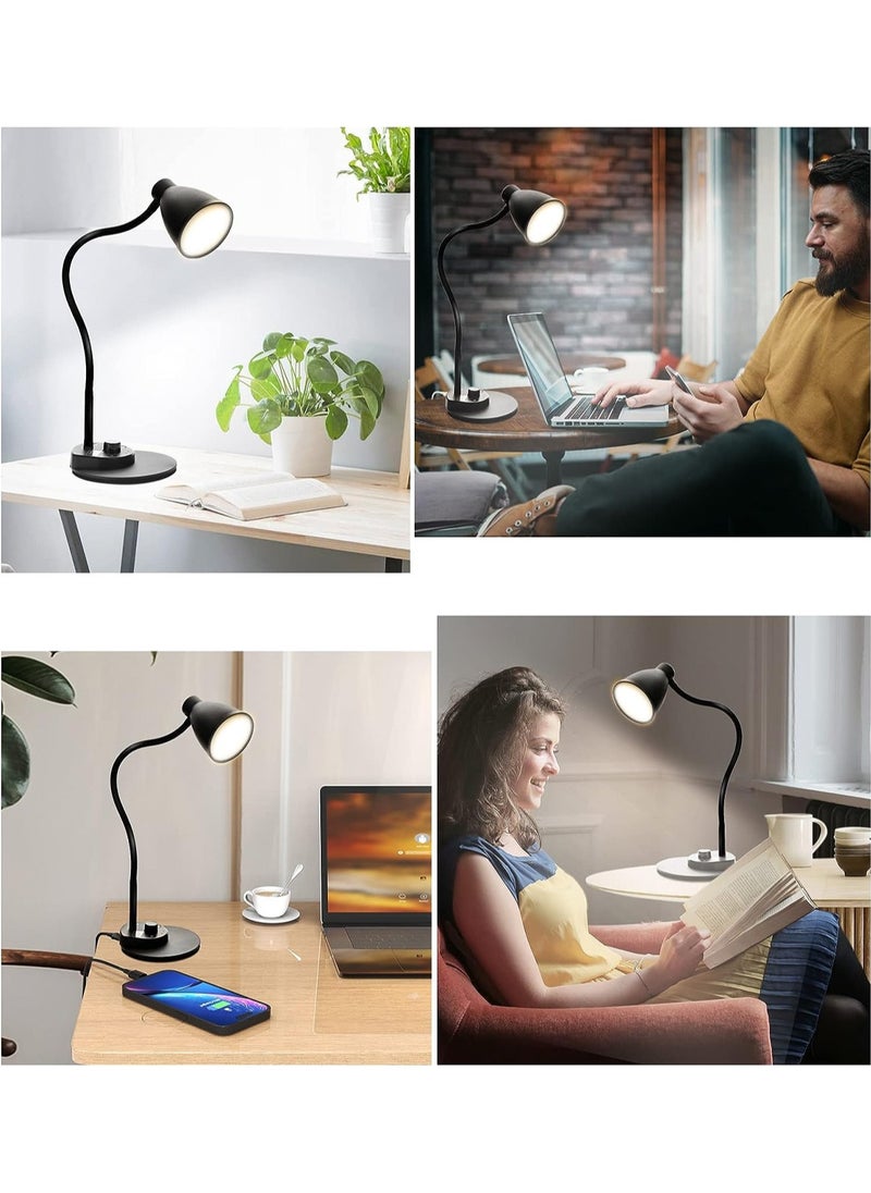 LOOPITYS - LED Desk Lamp,3 Color Modes,Table Lamp for Bedside with USB Charging Port,Flexible Gooseneck Task Lamp Auto Dimming for Reading Study(Black,Adapter Include) - Image 1
