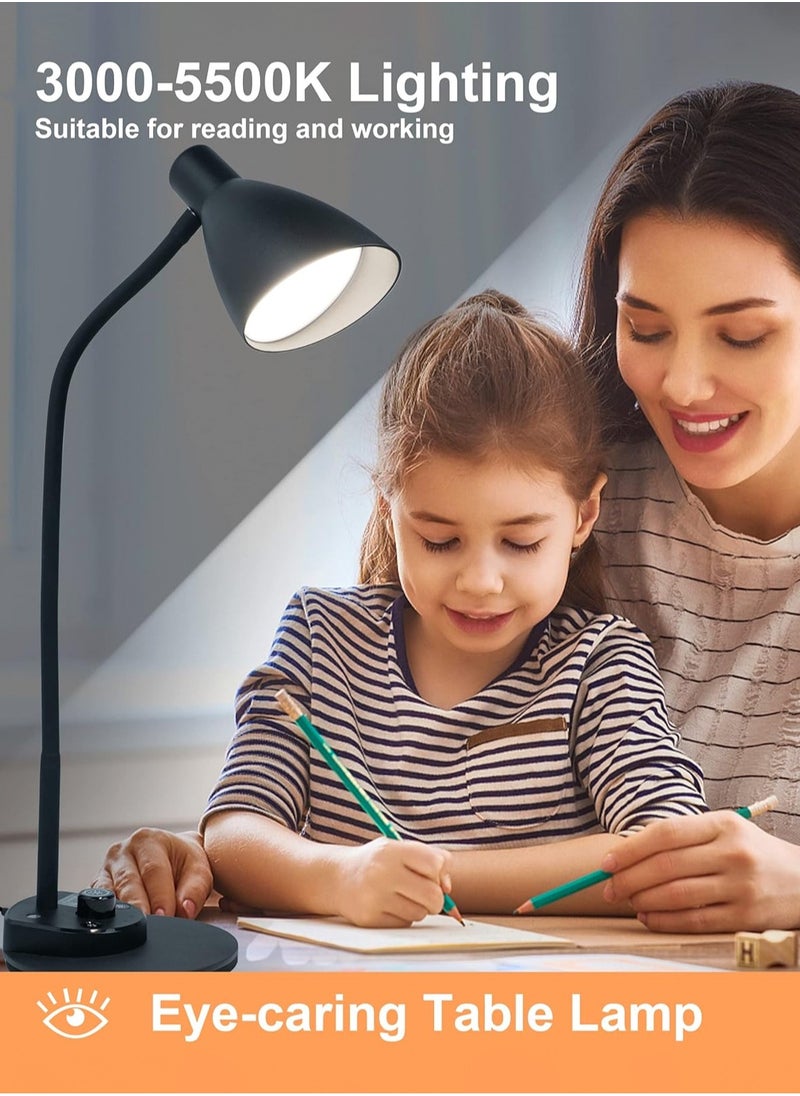 LOOPITYS - LED Desk Lamp,3 Color Modes,Table Lamp for Bedside with USB Charging Port,Flexible Gooseneck Task Lamp Auto Dimming for Reading Study(Black,Adapter Include) - Image 1