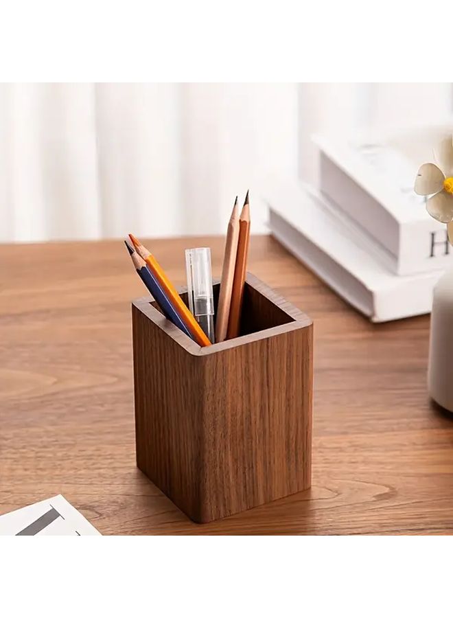 Recycled Black Walnut Desktop Organizer Square Model Pen Pencil Holder Lightweight Storage Box - Image 3