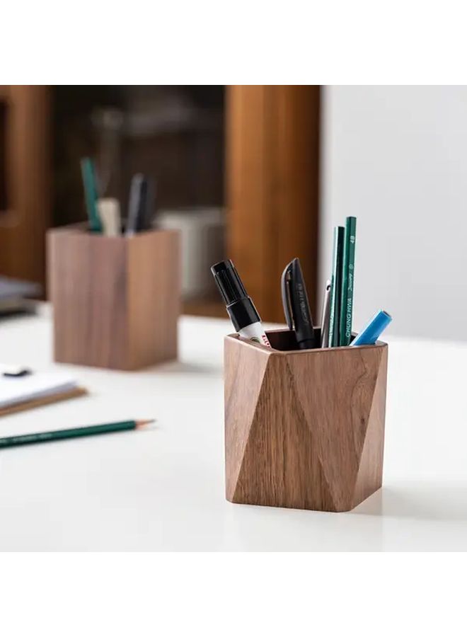 Recycled Black Walnut Desktop Organizer Square Model Pen Pencil Holder Lightweight Storage Box - Image 1