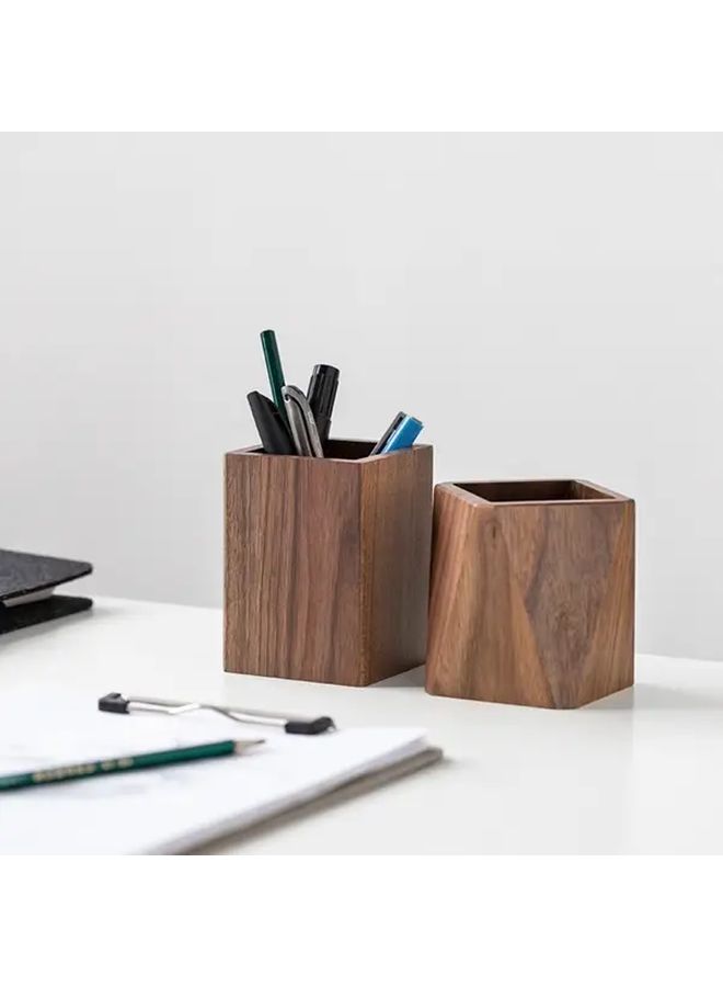 Recycled Black Walnut Desktop Organizer Square Model Pen Pencil Holder Lightweight Storage Box - Image 2