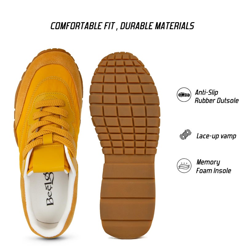 BeeLg Yellow Casual Sneaker for Women Lace-Up Trendy Tennis Walking Comfortable Sneakers with Memory Foam Insole - Image 5