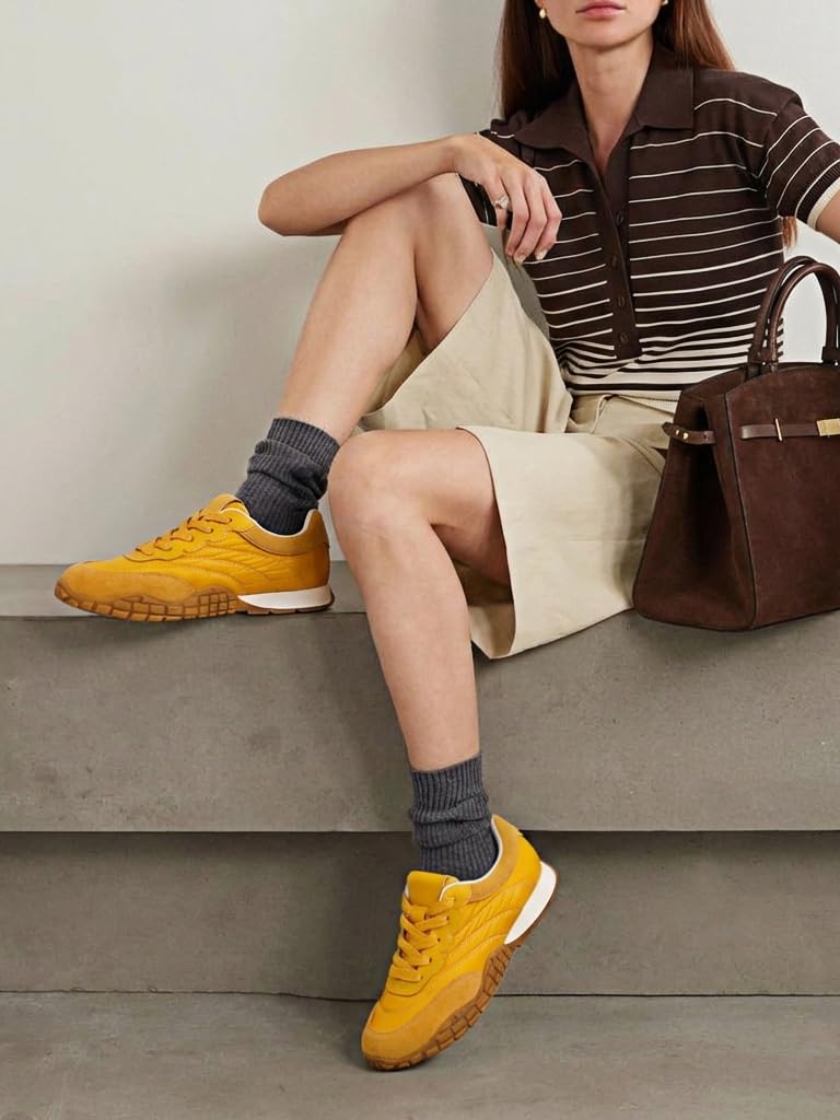 BeeLg Yellow Casual Sneaker for Women Lace-Up Trendy Tennis Walking Comfortable Sneakers with Memory Foam Insole - Image 3