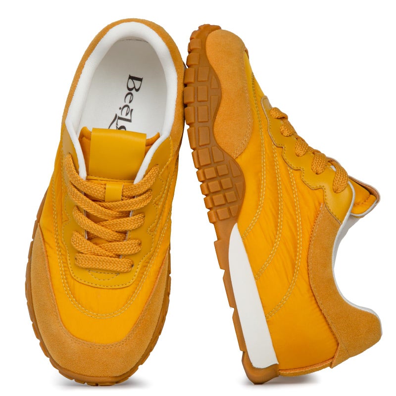 BeeLg Yellow Casual Sneaker for Women Lace-Up Trendy Tennis Walking Comfortable Sneakers with Memory Foam Insole - Image 1