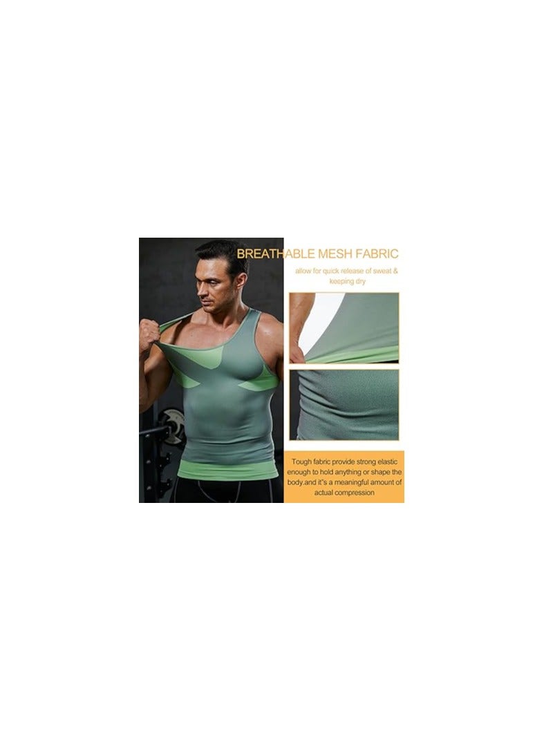 Mens Compression Shirt, Mens Slimming Body Shaper Vest, Muscle Training Tank, Undershirt Square Cut Muscle Tank, Top Workout Vest Abs Abdomen Slim, for Outdoor, Indoor Activity(XL)(Light Grey)