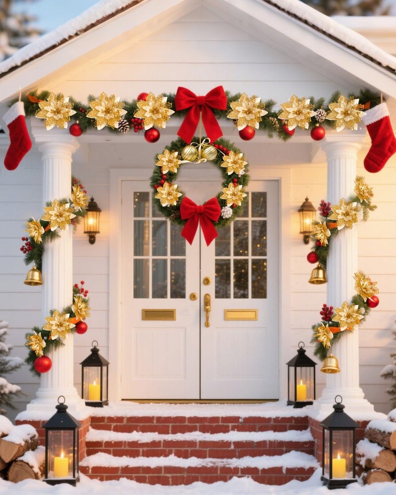 BAOTUJIA 12Pcs Gold Christmas Poinsettias Flowers Decoration Artificial Flowers for Christmas Tree Ornaments Suitable for Home Wreath Making Christmas Decorations Xmas Tree Decorations Items - Image 5