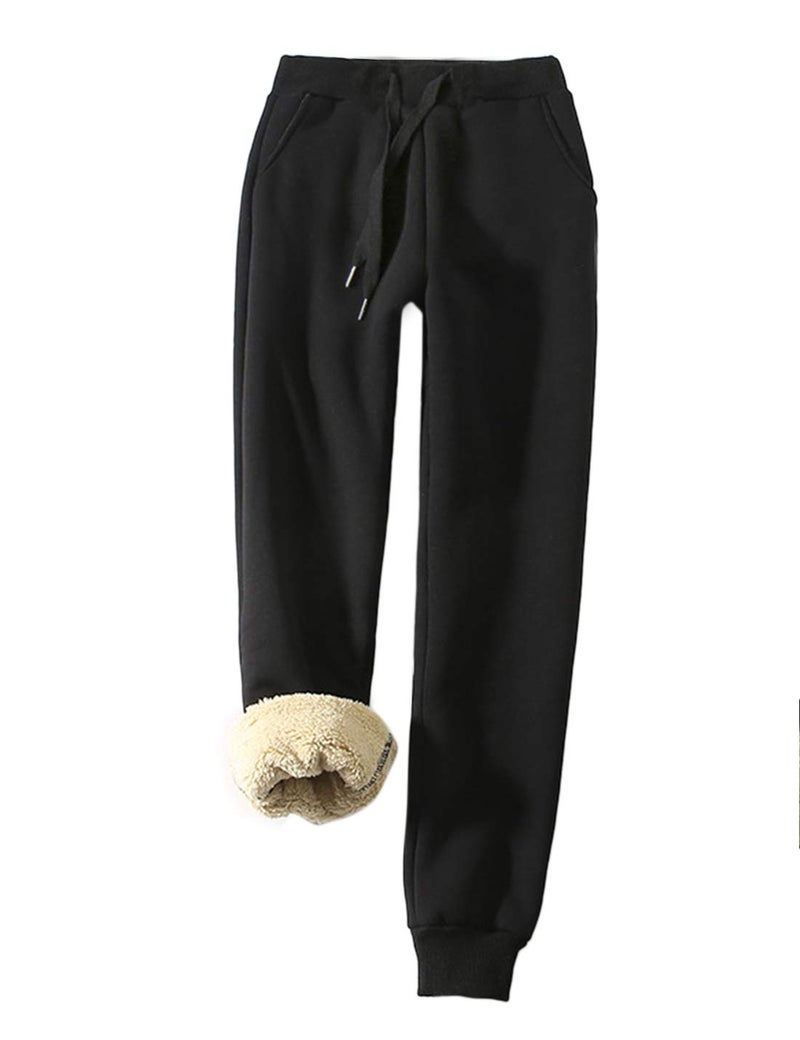 Yeokou Womens Warm Sherpa Lined Athletic Sweatpants Jogger Fleece Pants Small Black001