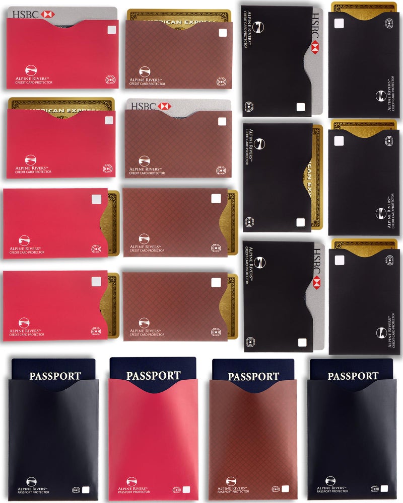 Alpine Rivers RFID Blocking Credit Card Sleeves 18-Pack â€“ 14 Multi-Color Card Protectors (7 Top Loader, 7 Side Loader) & 4 Passport Sleeves â€“ Slim Water-Resistant Anti-Theft Protection for Travel - Image 1