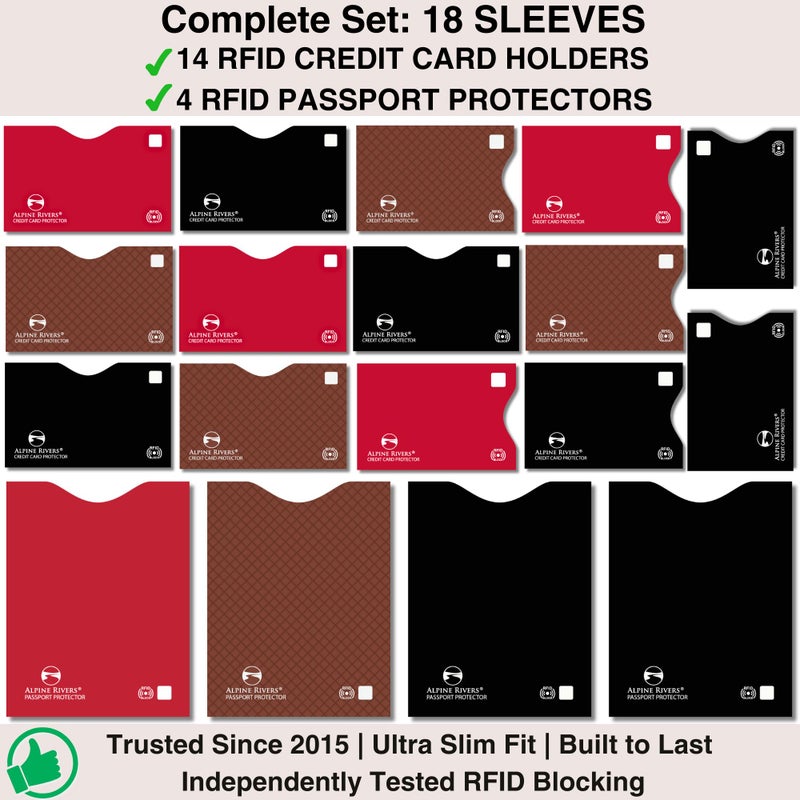 Alpine Rivers RFID Blocking Credit Card Sleeves 18-Pack â€“ 14 Multi-Color Card Protectors (7 Top Loader, 7 Side Loader) & 4 Passport Sleeves â€“ Slim Water-Resistant Anti-Theft Protection for Travel - Image 3