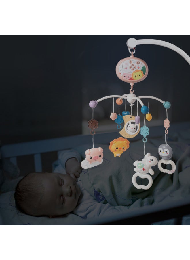 Newborn Baby Coax Bed Bell 0-1 Year Old Men's And Women's Treasure Toy Projection Music Rotating Puzzle Rattle Bed Bell-Color:Animal Powder Remote Control Bluetooth Version + Battery  - Image 4