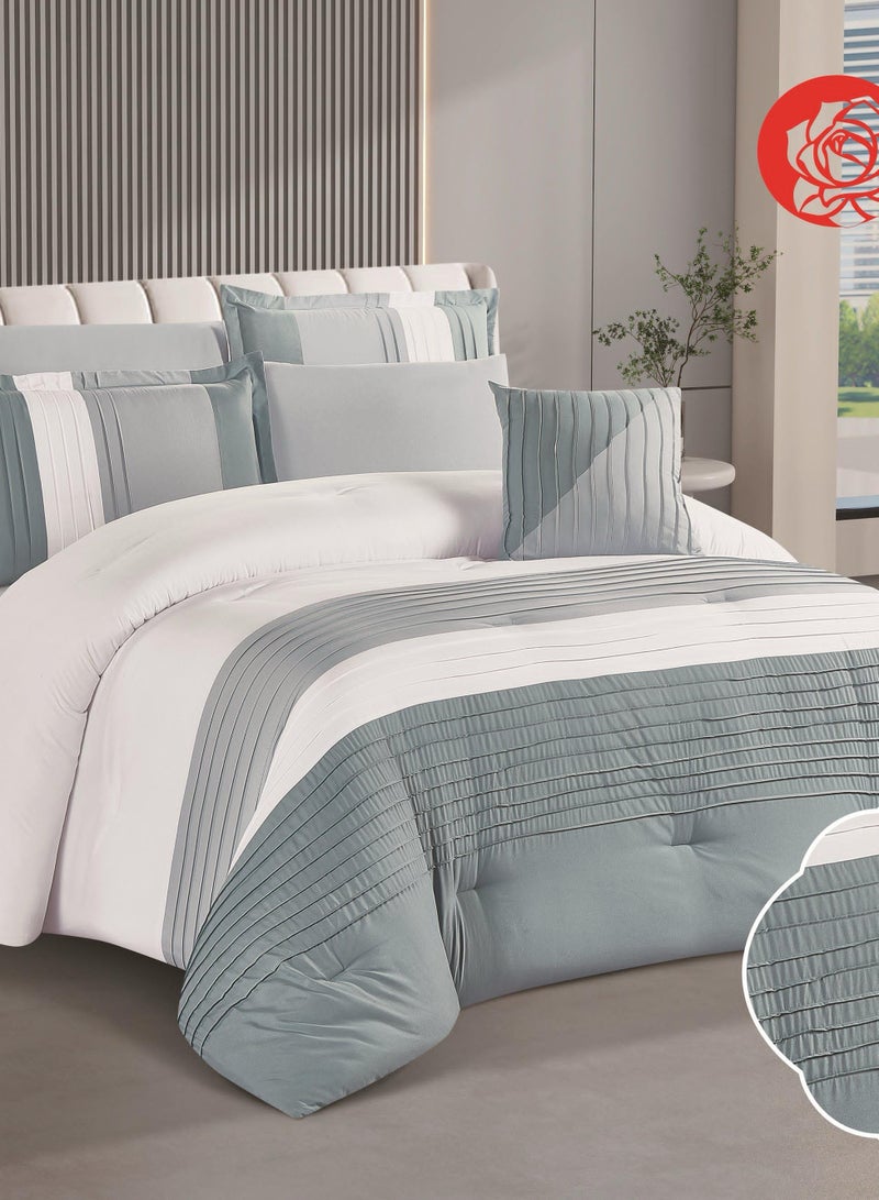 Red Rose 7 Pieces Comforter Microfiber Set King Size with Modern Striped Design and Embroidery 240*260 cm - Image 3