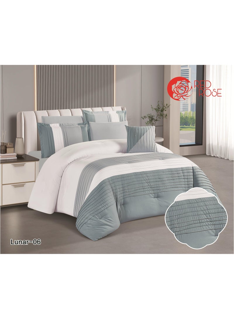 Red Rose 7 Pieces Comforter Microfiber Set King Size with Modern Striped Design and Embroidery 240*260 cm - Image 1