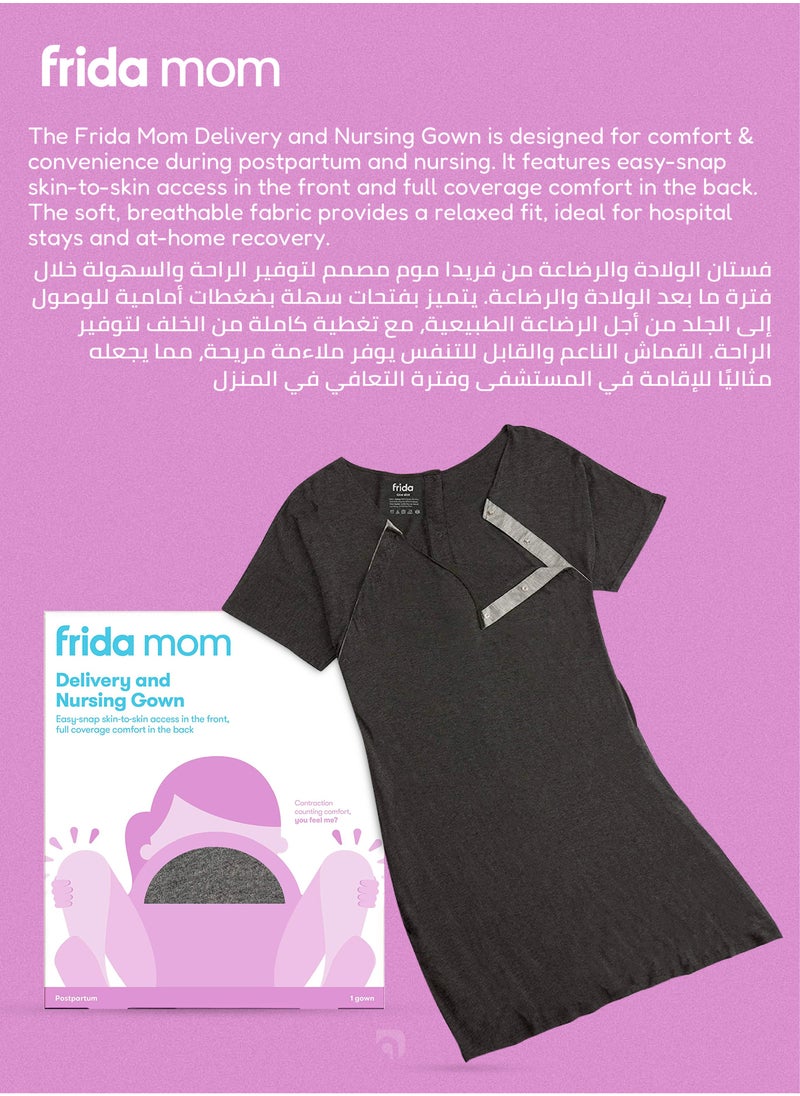 frida mom - Delivery & Nursing Gown | Soft, Stretchy & Full Coverage | Easy-Snap for Skin-to-Skin & Breastfeeding | Postpartum Comfort | Hospital & Home Maternity Wear - Image 1