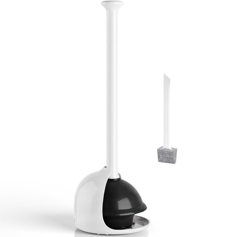 FORASTO Toilet Plunger with Holder, Heavy Duty Plunger and Holder Combo for Bathroom Cleaning, Bathroom Decor, Bathroom Accessories, Toilet Bowl Cleaners, 18.8-Inch White - Image 1
