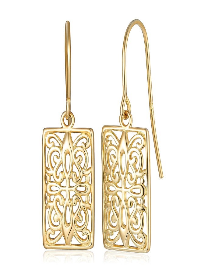 مورجان آند بايدج أقراط متدلية بتصميم عقدة سلتيك من مورغان آند بيج، مصنوعة من الفضة الإسترليني عيار 925 ومطلية بالذهب عيار 18 قيراطًا، بتصميم مستطيل أنيق، هدية مجوهرات رقيقة ومضادة للحساسية. - Image 1