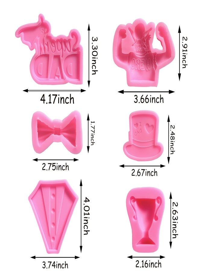 Doumeny 6pcs I love Dad Fondant Molds, Super Dad Silicone Mold Hat Tie Candy Mold Father and Child Chocolate Mold Trophy Beard Moustache Biscuit Cake Mold Men Dress Mold for Party Cupcake Sugar Decor - Image 2