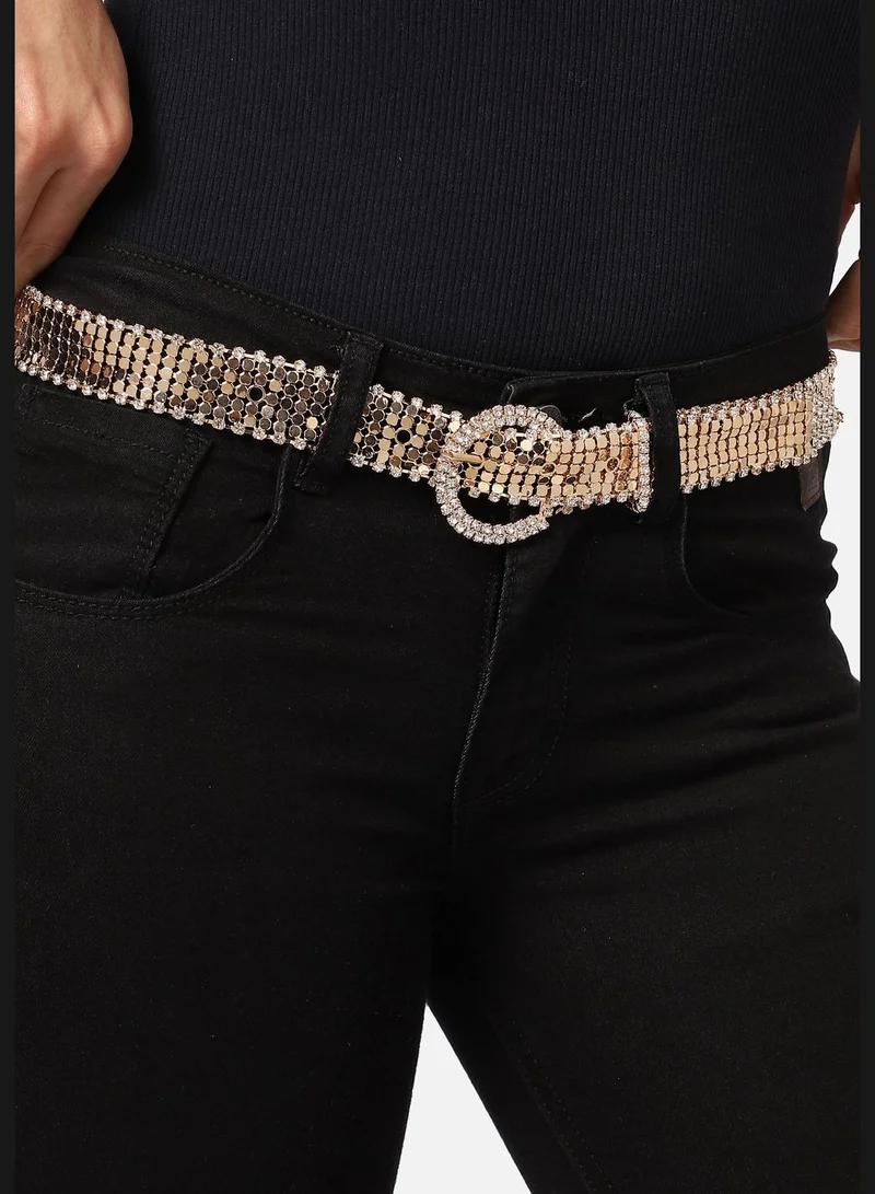 Haute Sauce Casual Textured Metal Waist Belt For Women