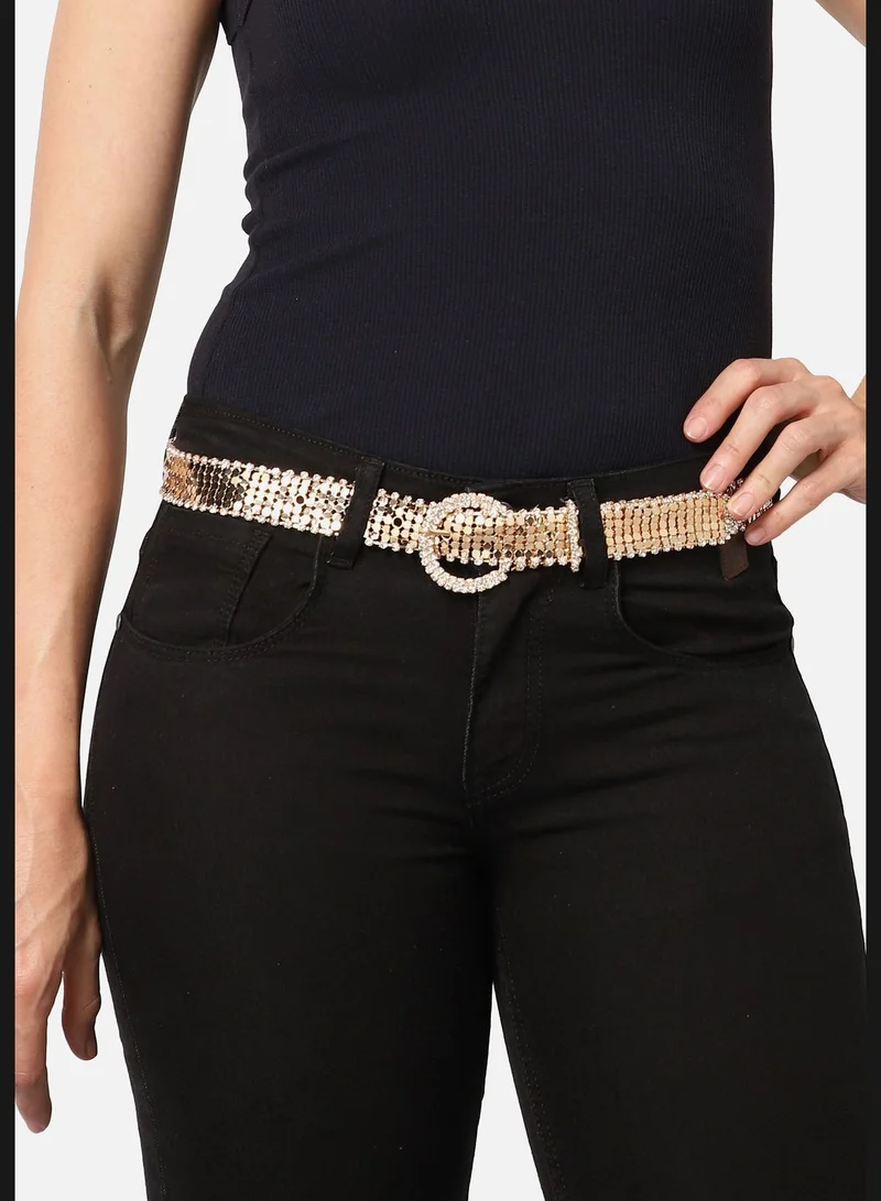 Haute Sauce Casual Textured Metal Waist Belt For Women